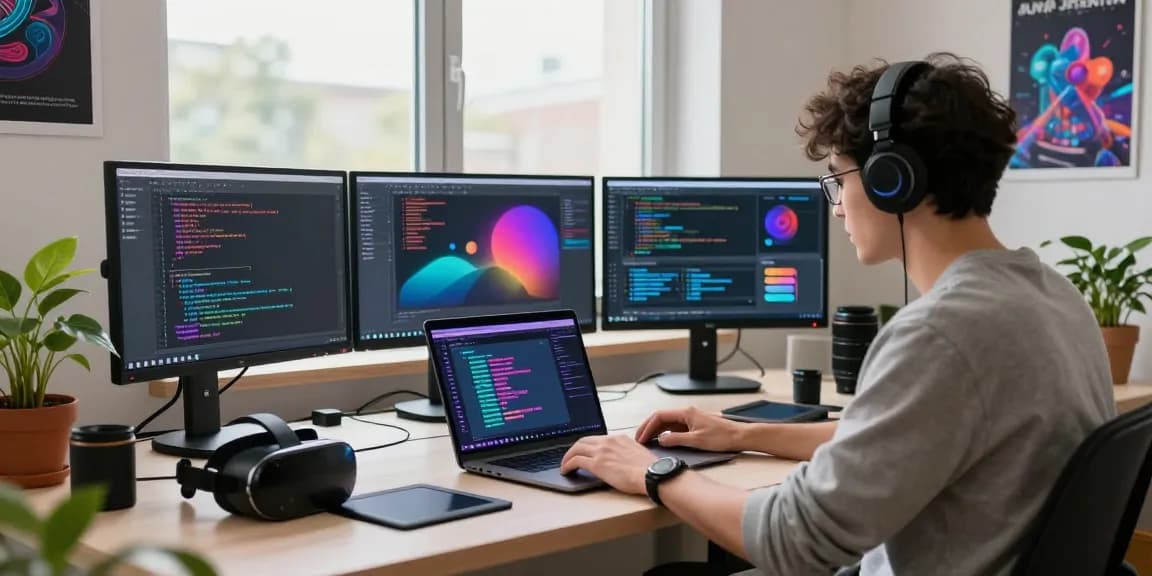 Developer using an nsfw ai generator in a modern digital workspace with vibrant code.
