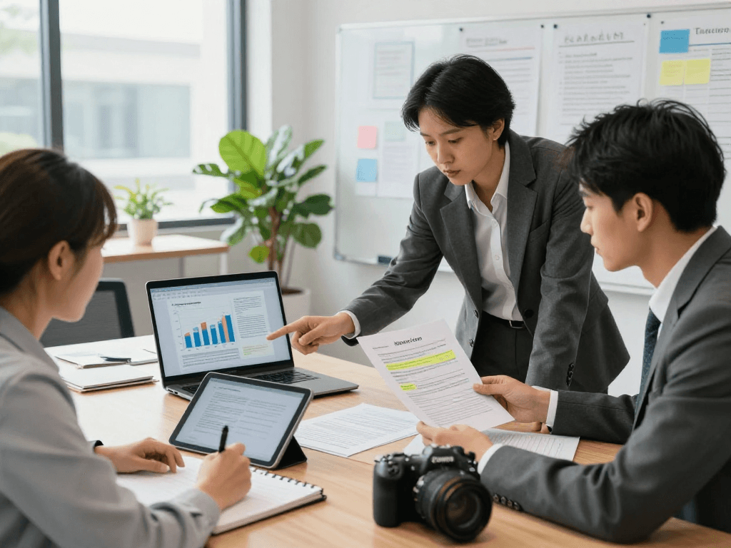 Team discussing document fraud detection strategies in a modern office