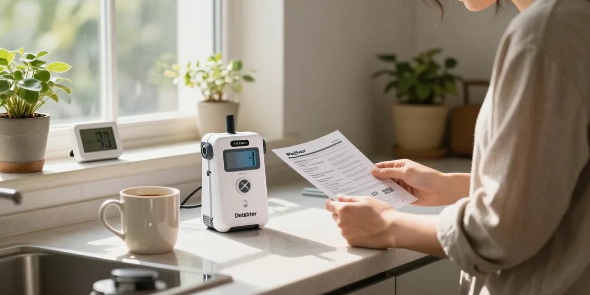Methan-Detektor im Einsatz in einem modernen Zuhause, Sicherheit prüfen und bereit für Gasüberwachung.