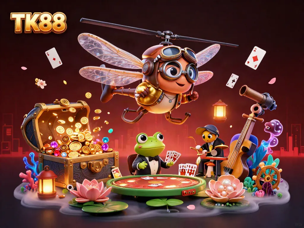 Engage in thrilling gaming at TK88 with vibrant characters and dynamic casino elements.