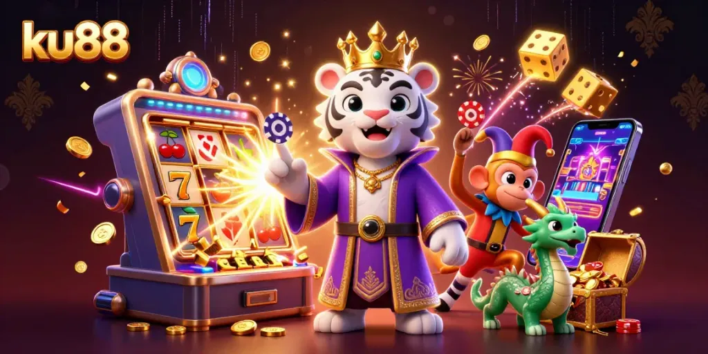 Experience exciting gaming action at ku88 with vibrant characters and dynamic casino elements.