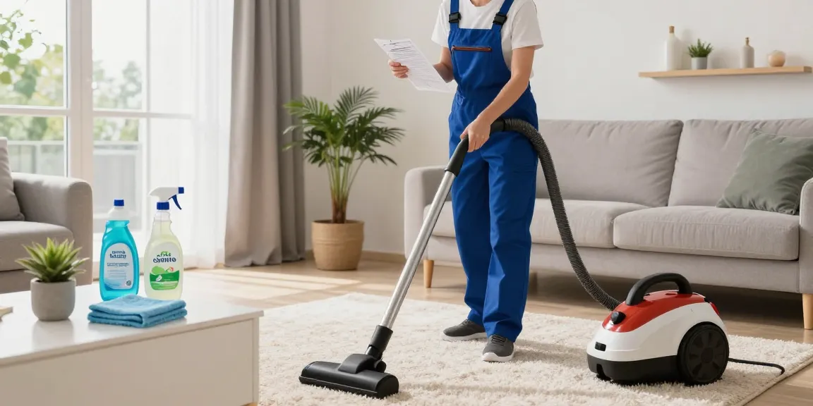 Professional cleaner from reinigungsfirma bern vacuuming a bright living room, showcasing reliable cleaning services.