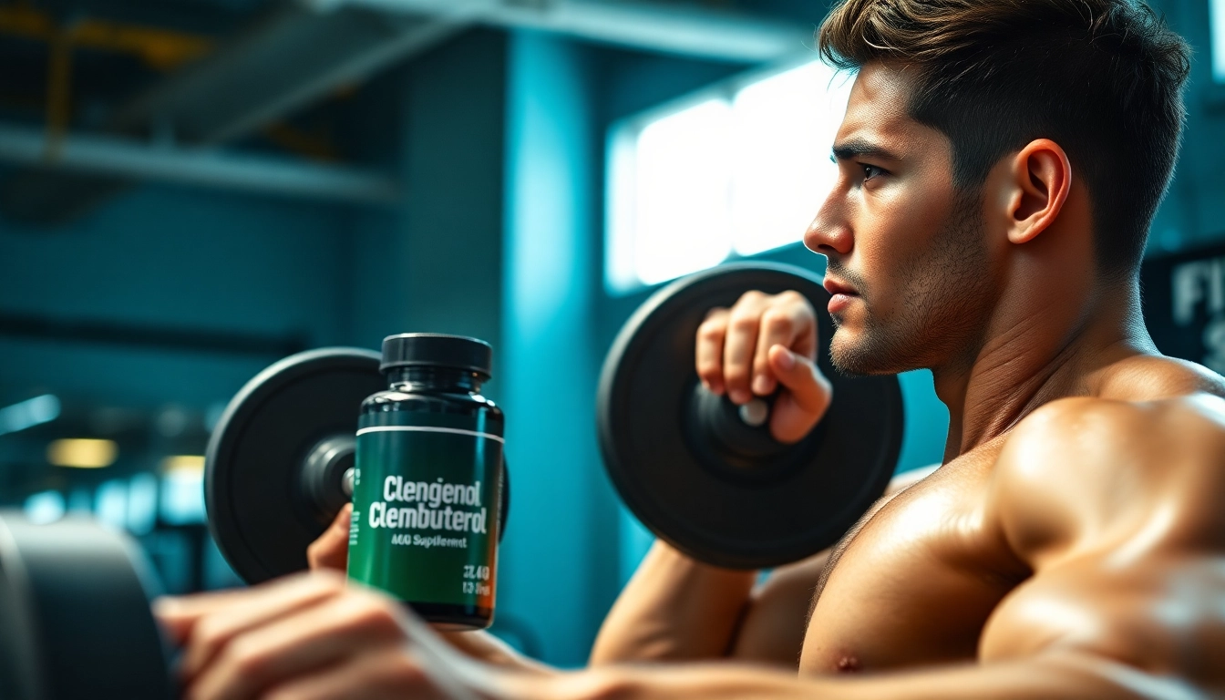 Clenbuterol kaufen: Athlet im Fitnessstudio konzentriert auf das Bodybuilding mit Gewichten.