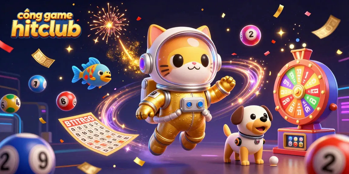 Engage with cổng game hitclub as a 3D cartoon astronaut cat explores a vibrant gambling universe.