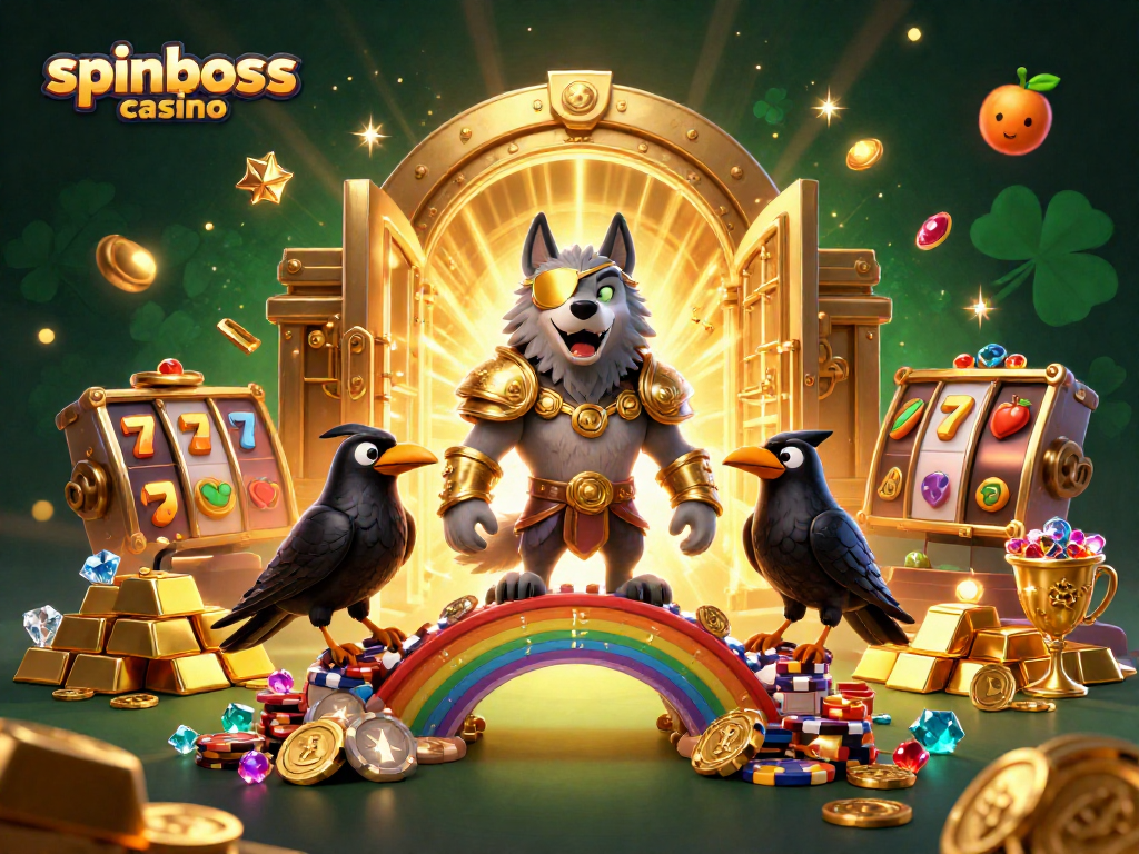 Spiele im spinboss casino mit Odin und seinen Raben in einer prächtigen 3D-Illustration.