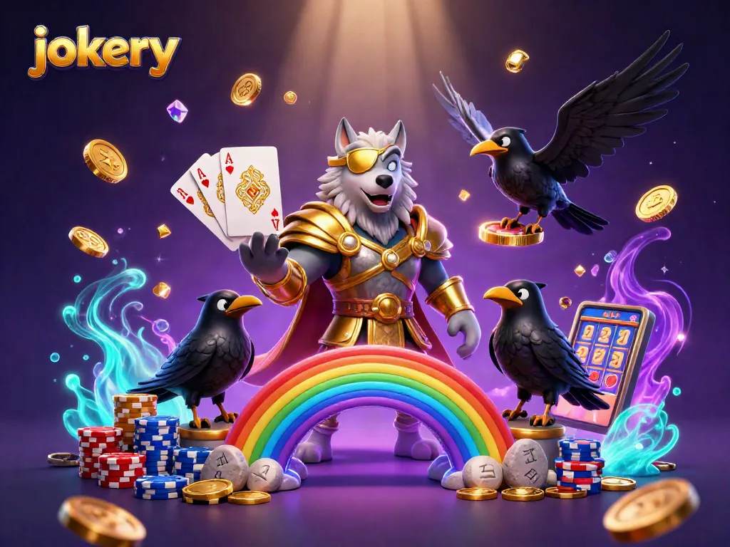 Experience the excitement of jokery in a vibrant casino scene filled with animated gold coins and glowing symbols.