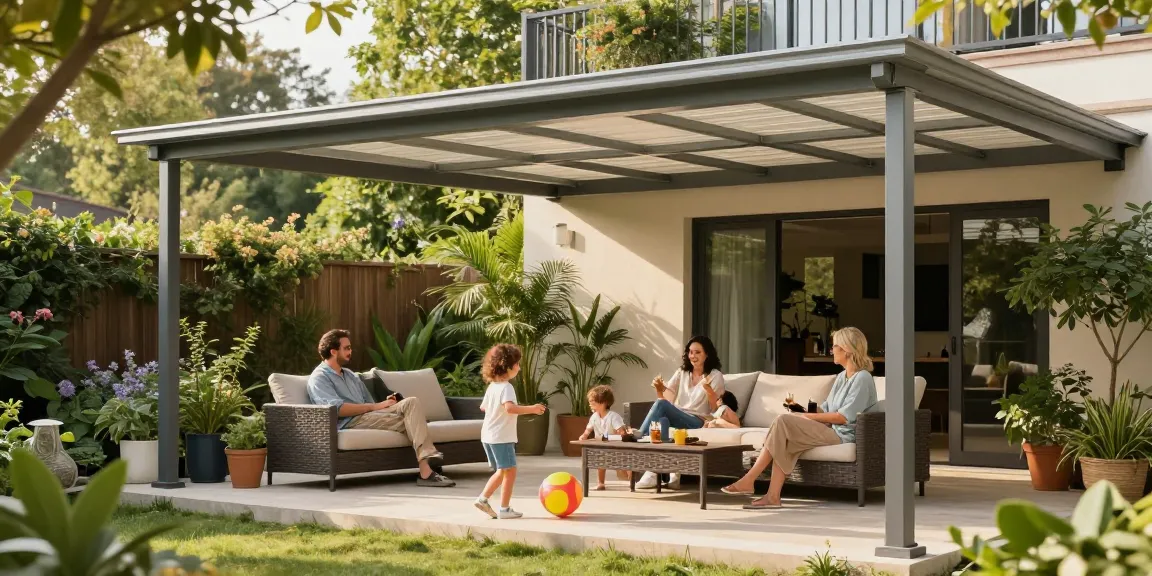 Terrassenüberdachungen schaffen eine einladende Atmosphäre auf dem gemütlichen Patio mit Familie und Freunden.