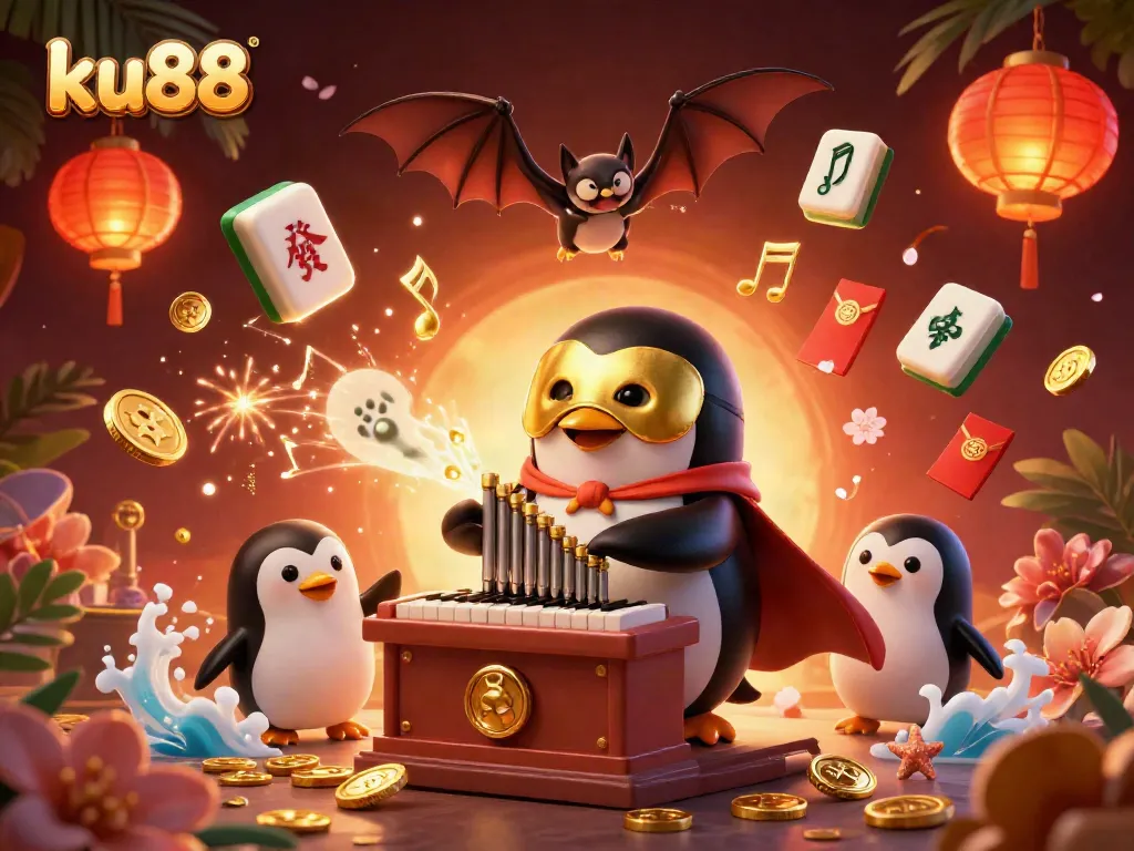 Play exciting games in ku88's vibrant casino-themed illustration.