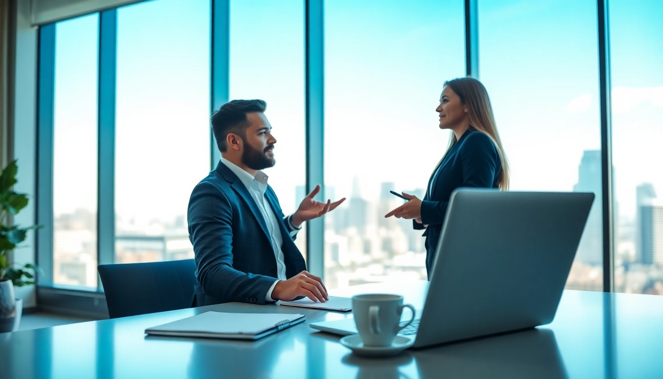 Headhunter IT in a professional environment, engaging with a candidate during an interview.