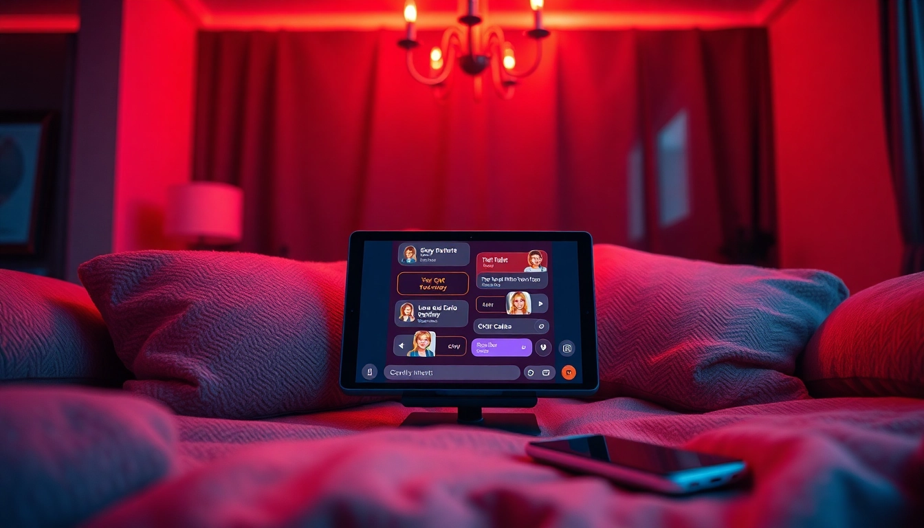 Dynamic nsfw chat interface set in a cozy environment, inviting adults for intimate AI interactions.