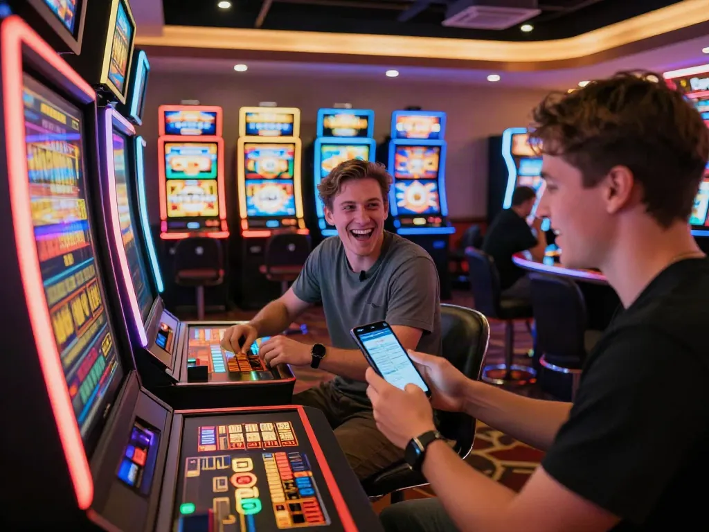 Engaged players at Nohuwin online gaming platform celebrating wins and exploring games at https://choinohu.vip/ with vibrant atmosphere.