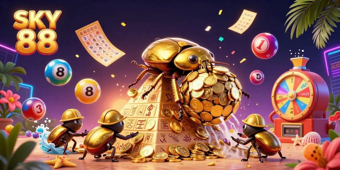 Experience thrilling lottery excitement with SKY 88's colorful ball collection in a vibrant casino scene!