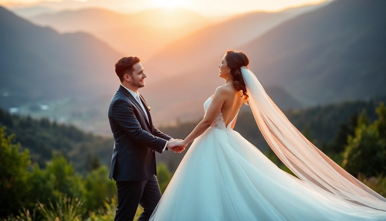 Hochzeitsfotograf Schliersee fängt ein Brautpaar vor malerischer Bergkulisse ein.