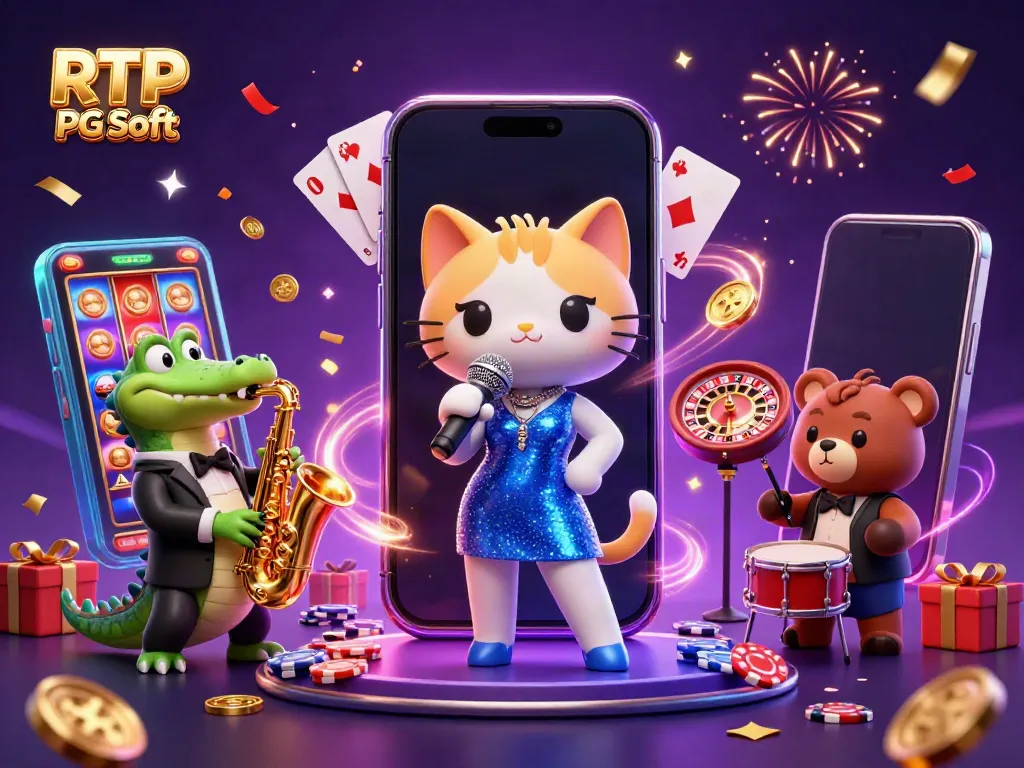 Experience the vibrant energy of the RTP PG Soft casino scene with animated characters and exciting gaming elements.