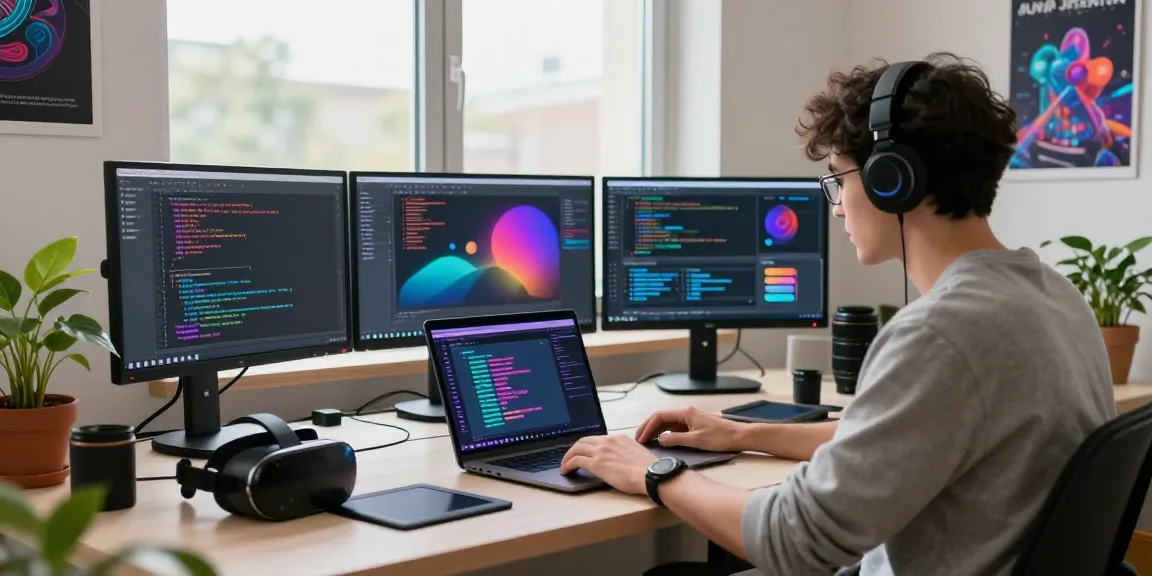 Developer using an nsfw ai generator in a modern digital workspace with vibrant code.