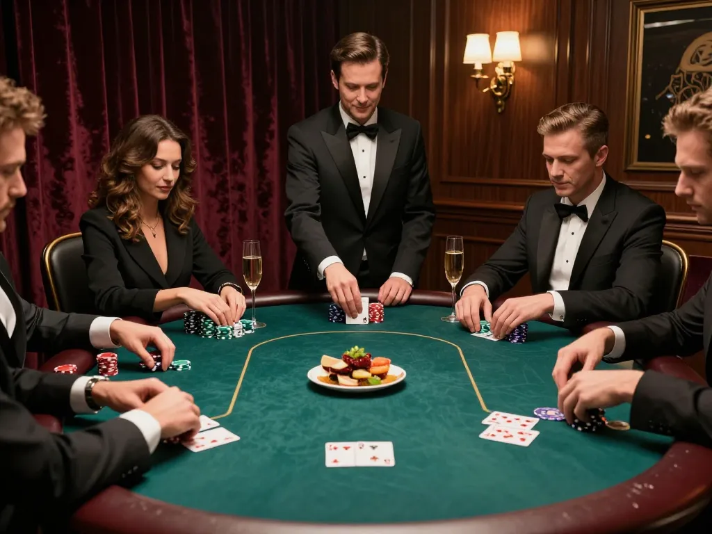 Players engage in high-stakes poker at a luxurious VIP table showcasing go8.com gaming elegance.