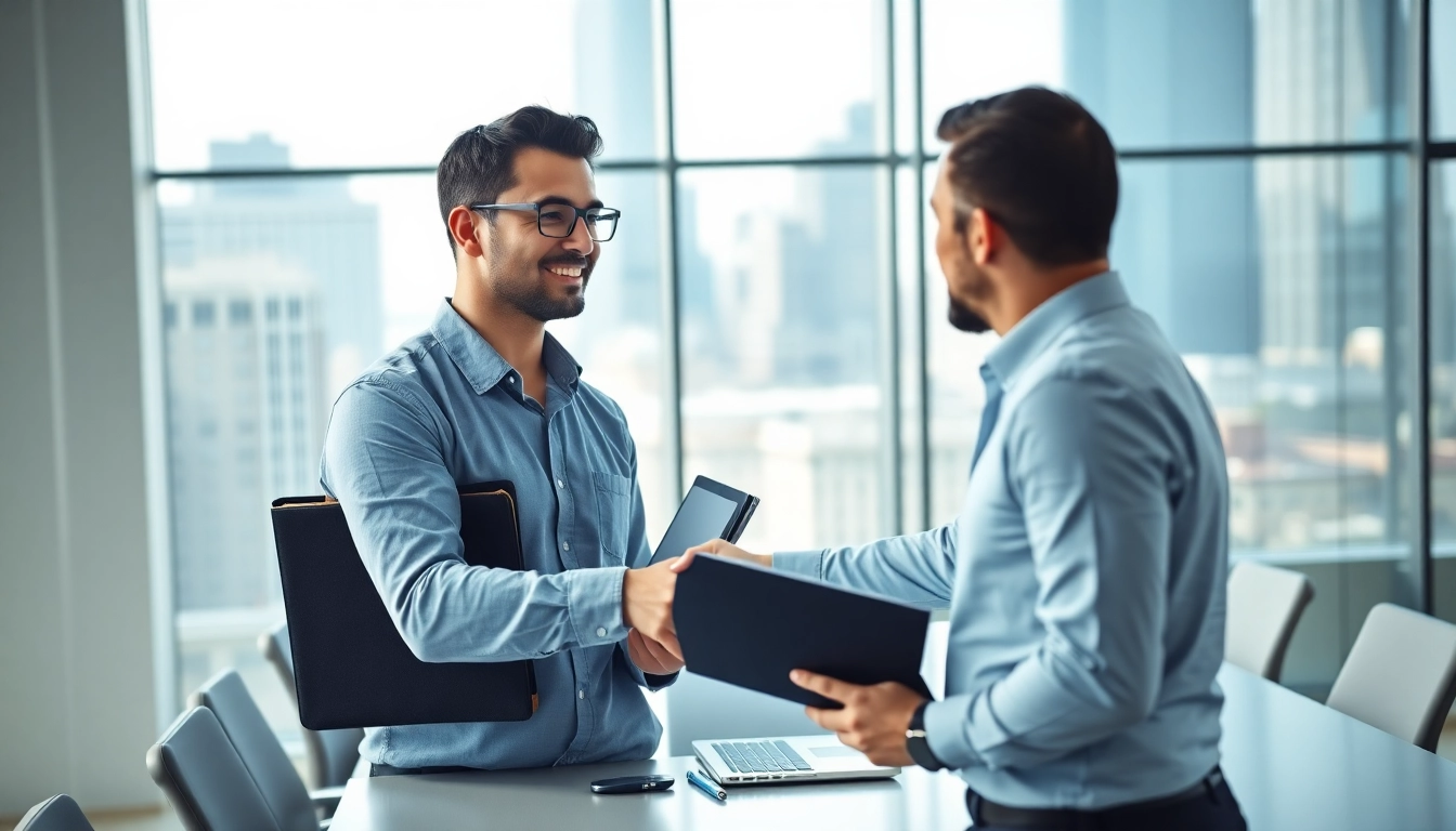 Headhunter Ingenieure verwaltet ein erfolgreiches Vorstellungsgespräch zwischen Ingenieur und Personalmanager.
