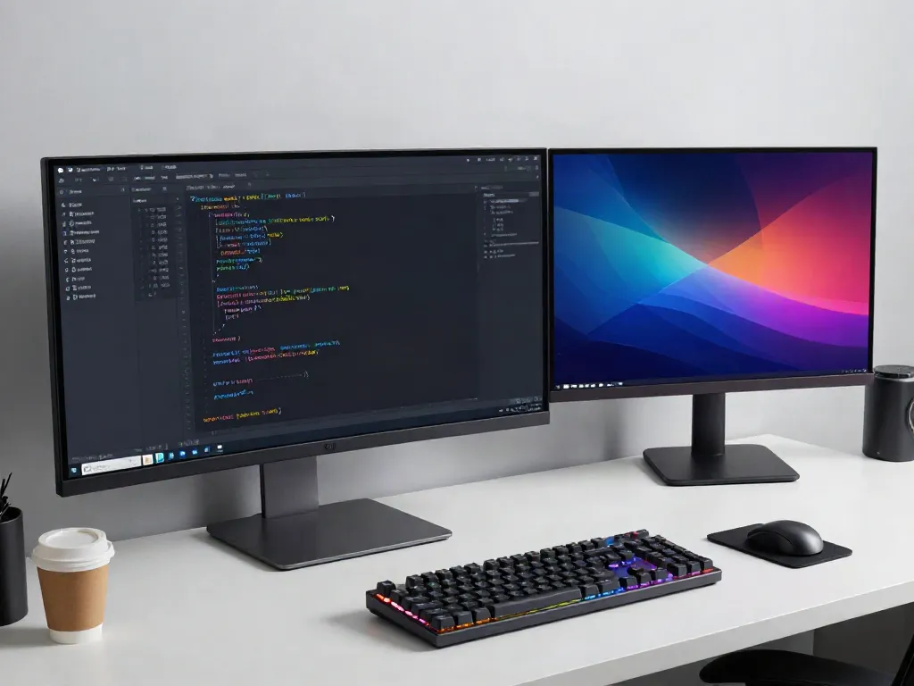 Code review in a modern developer workspace showcasing software analysis and cybersecurity.