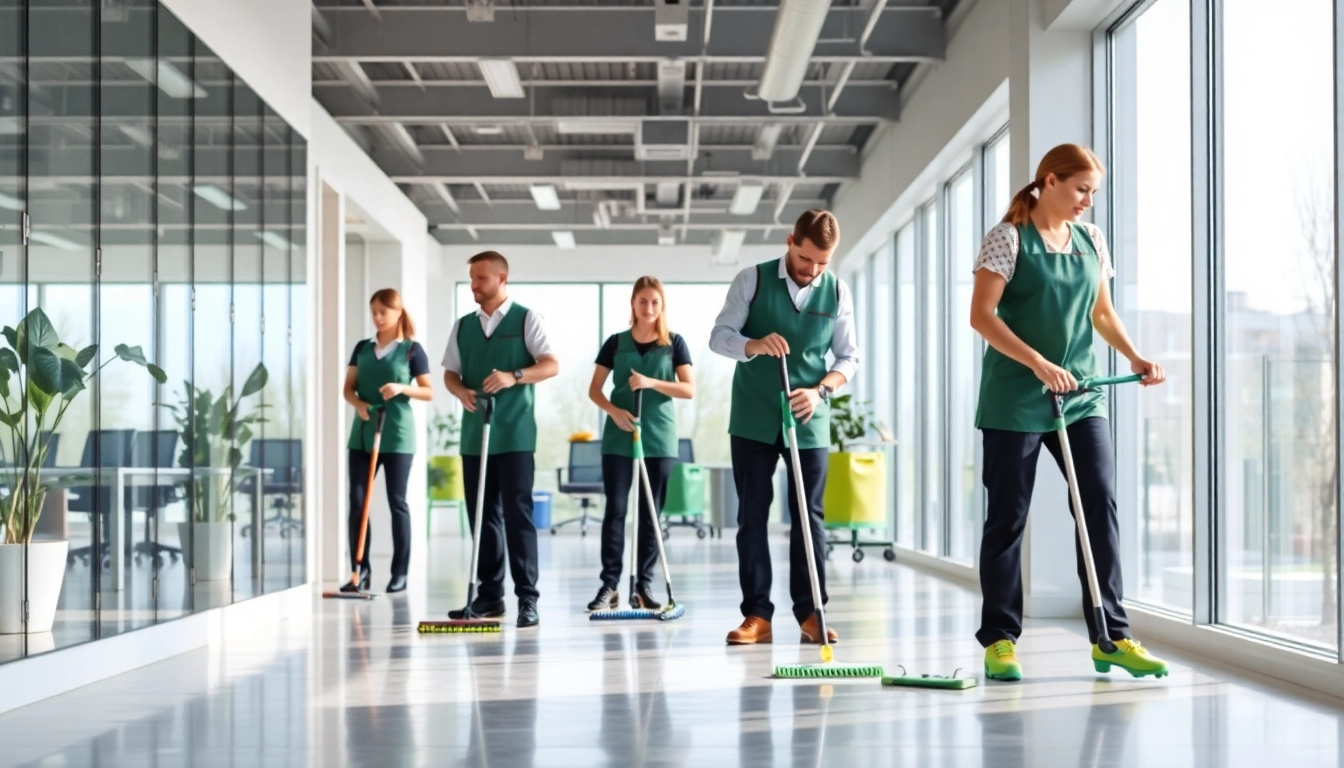 Efficient Gebäudereinigung Ulm team cleaning an office environment.