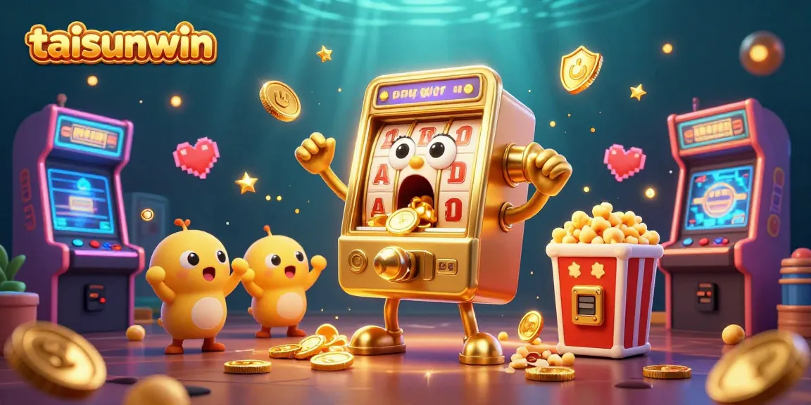 Spinning the taisunwin slot machine as golden coins pour, a lively casino scene full of excitement.