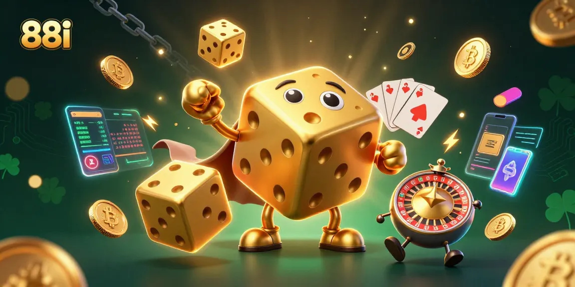 Win big at 88i with a golden dice golem and crypto elements in an immersive scene.