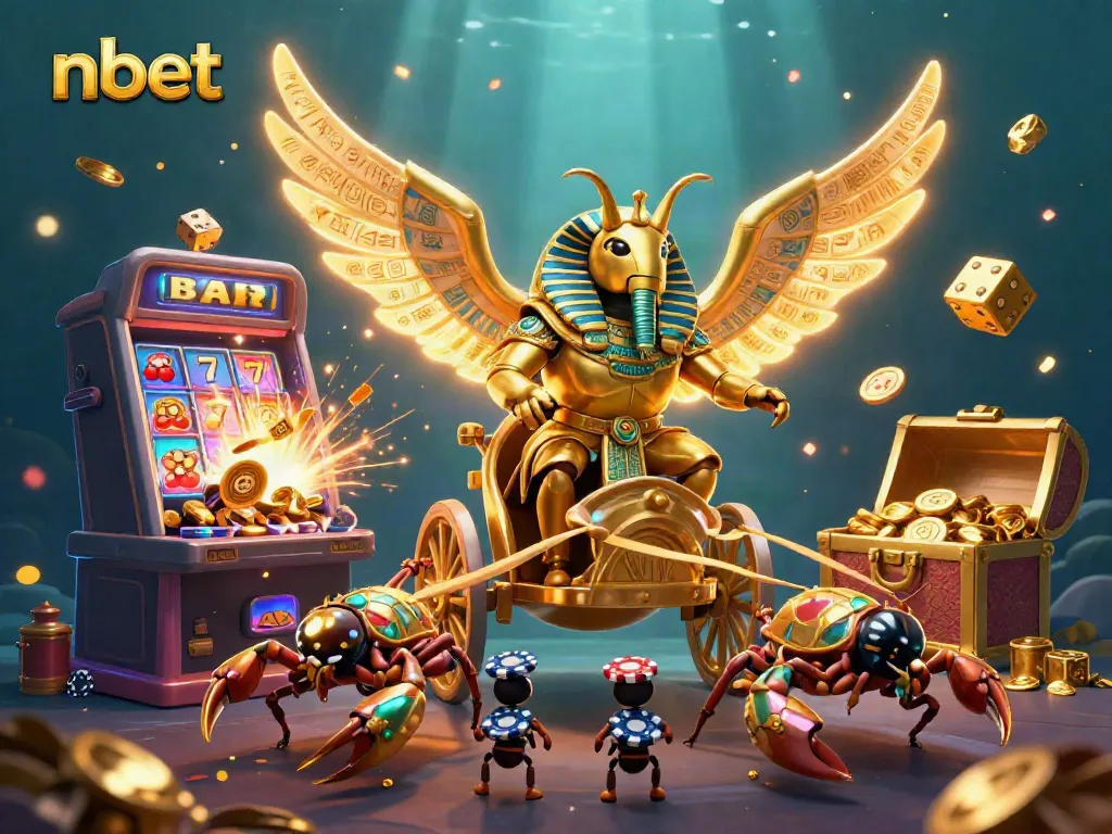 Engage in thrilling gaming adventures with nbet featuring a golden scarab beetle and vibrant casino elements.