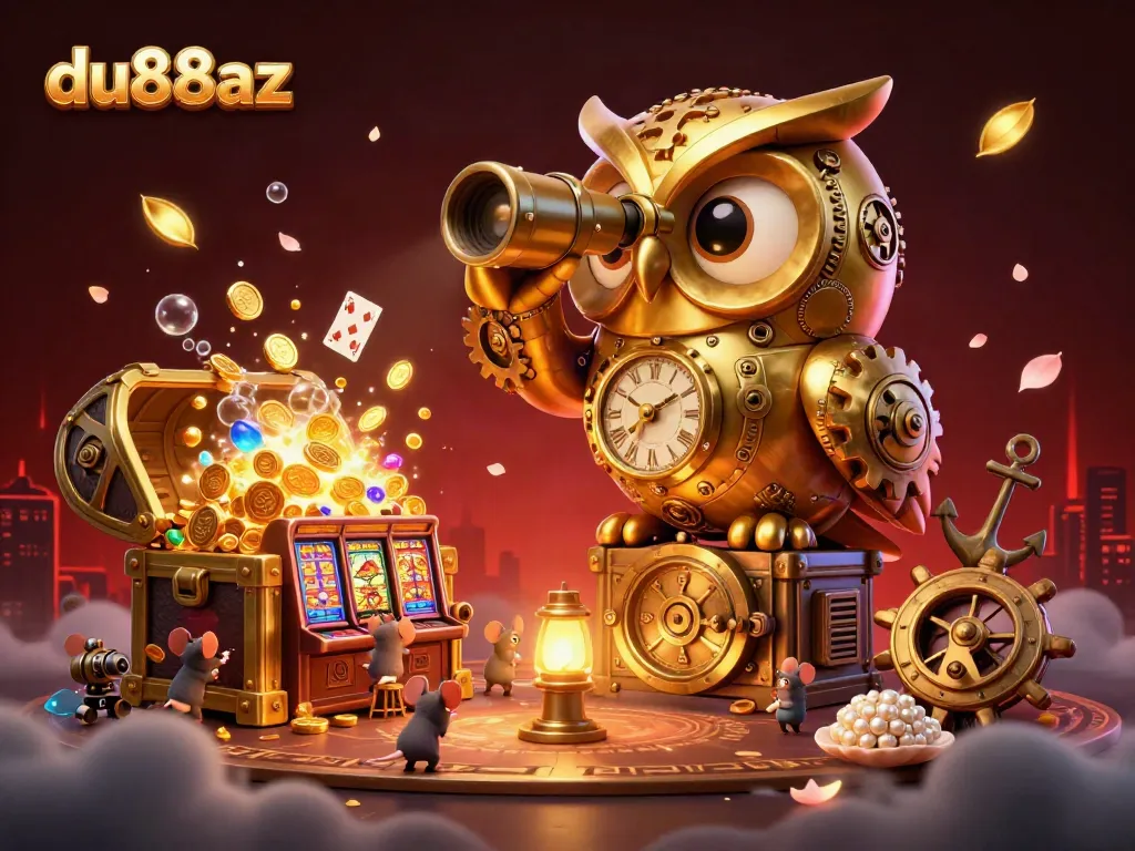 Experience the thrill of du88az casino gaming with an enchanting 3D render of an owl and treasure.