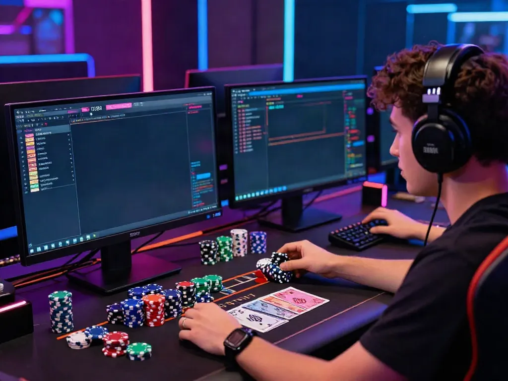 Engaged player at a DU88 gaming setup showcasing vibrant gaming elements.