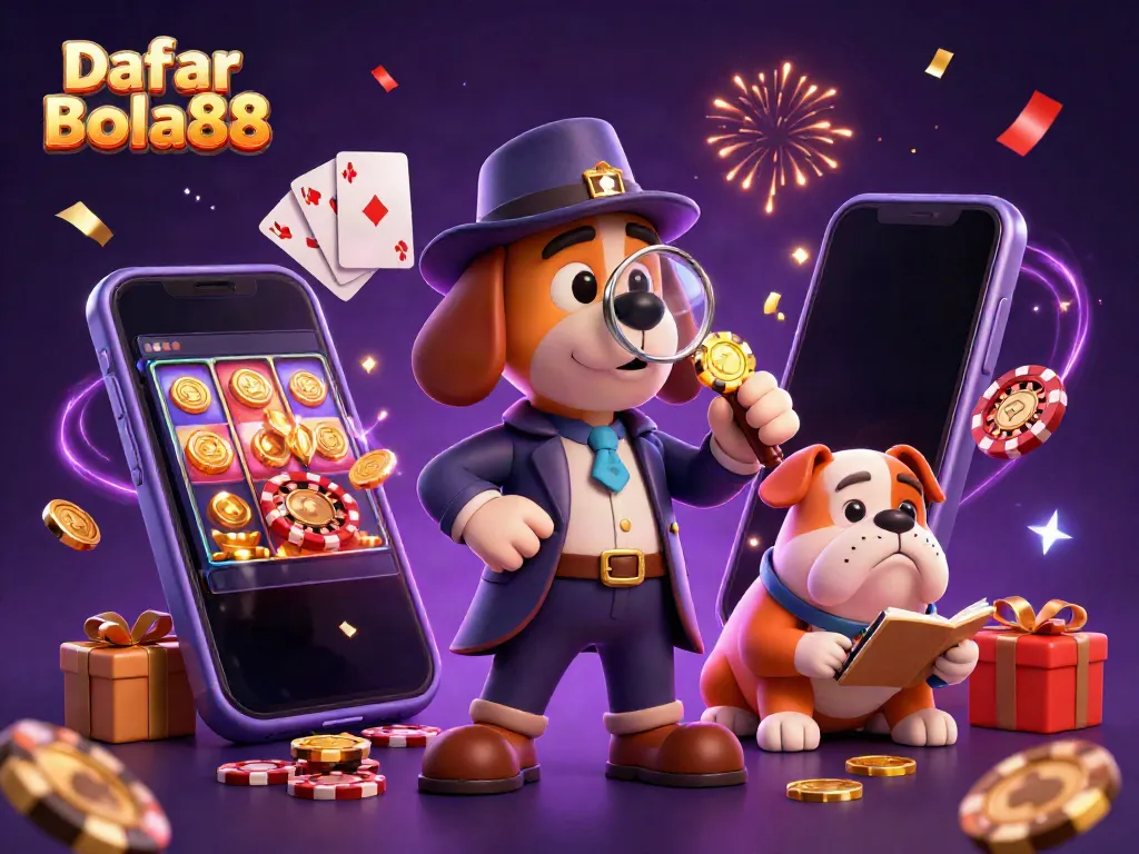 Engage with Daftar Bola88 as a cartoon detective investigates poker clues amidst vibrant casino elements