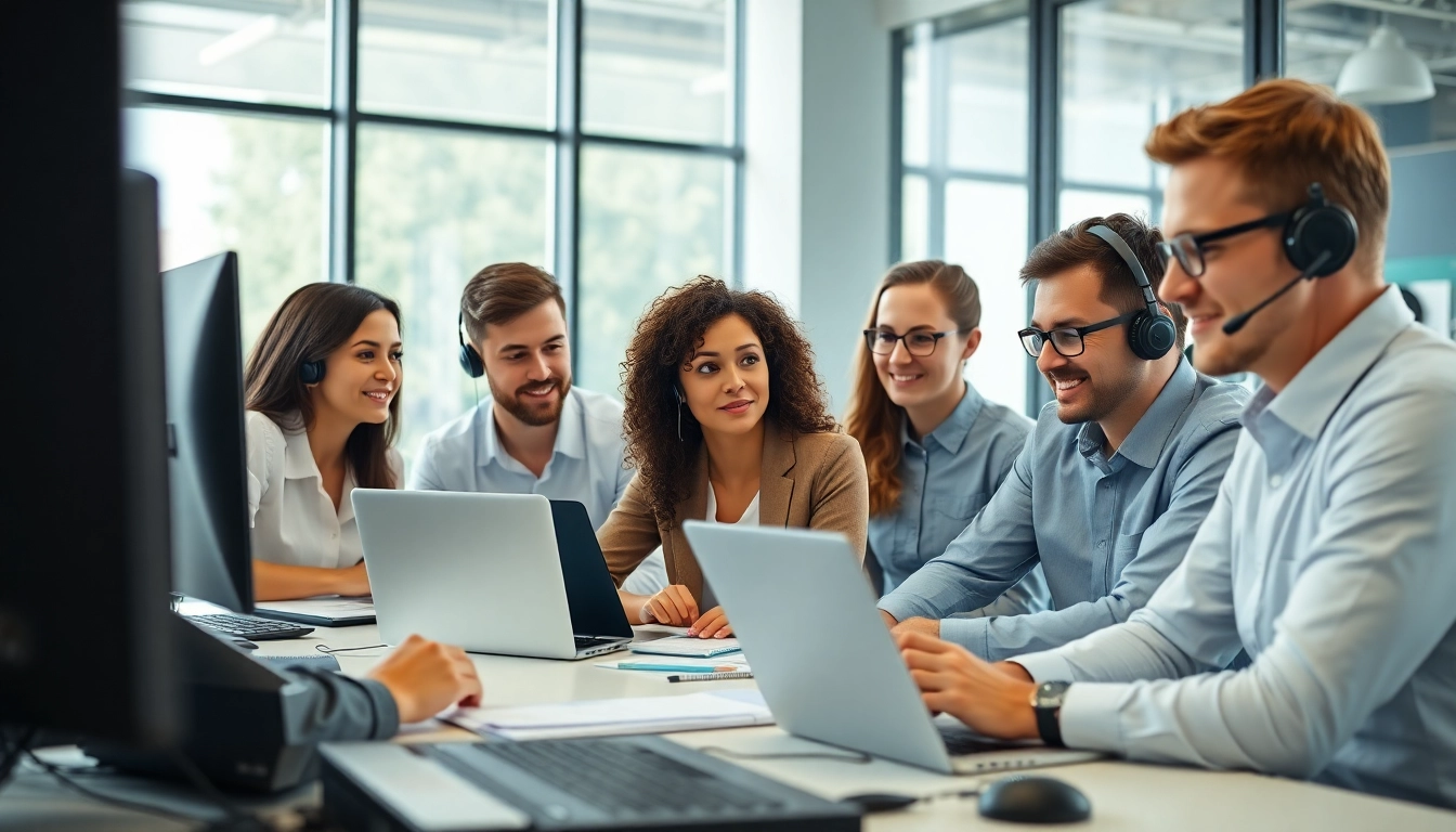 IT Support team engaged in a collaborative meeting in a bright office environment.