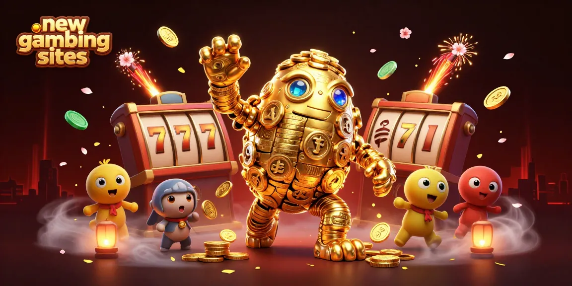 Engage with new gambling sites featuring a dynamic 3D golden golem and vibrant casino elements.