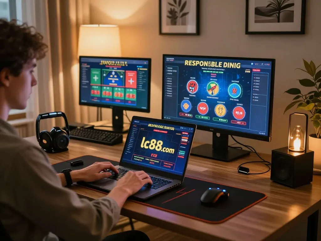 Engaging in live casino gameplay on lc88.com at home with a modern setup.