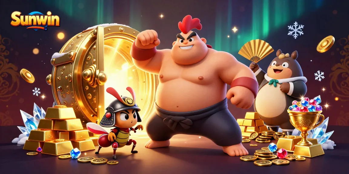 Sunwin showcases an energetic clash between a sumo wrestler rooster and a samurai cricket in a dazzling casino scene