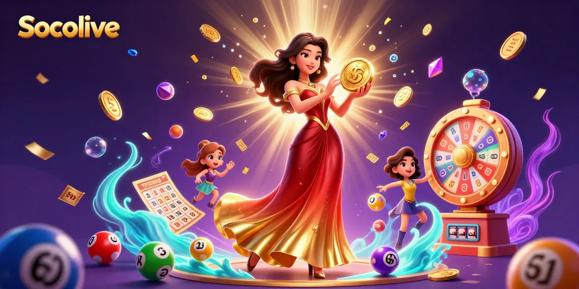Socolive offers thrilling lottery and gaming experiences, showcasing vibrant elements and an engaging atmosphere.