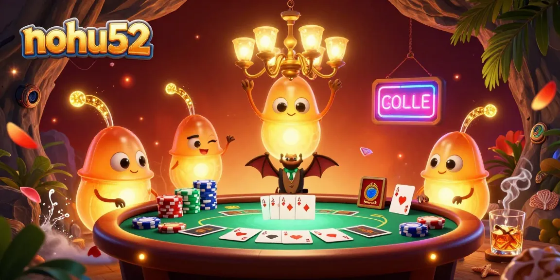 Play nohu52 with vivid glowworms lighting a dynamic cave casino scene filled with poker excitement.