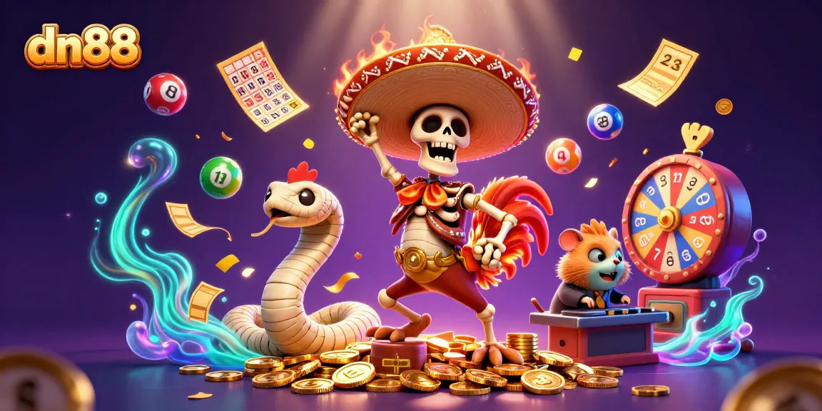 Join the fun at dn88 with vibrant 3D characters celebrating in a dynamic casino scene.