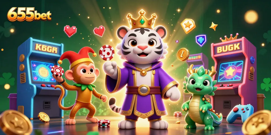 Place bets and enjoy thrilling games at 655bet, featuring vibrant casino scenes and colorful characters.