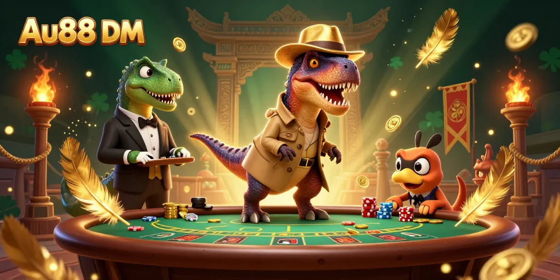 Engage in thrilling gameplay at Au88 DM with a vibrant 3D casino scene featuring animated characters.