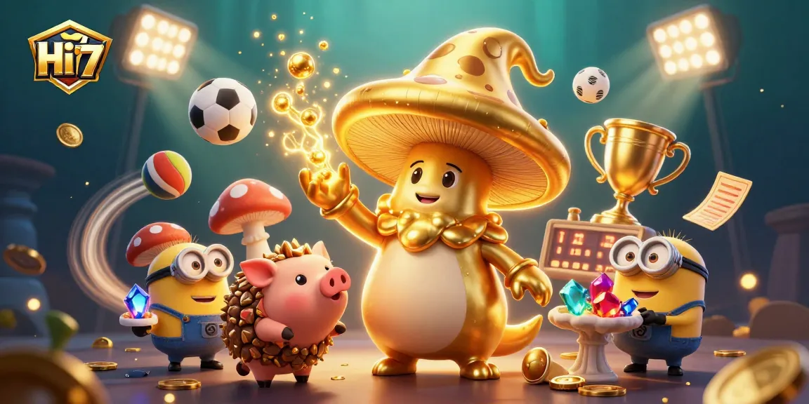Experience thrilling gameplay with Hi77's dynamic casino world filled with gold, treasures, and sports excitement.