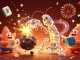 Sun win gaming experience illustrated with vibrant 3D characters, explosions of coins, and festive decorations.