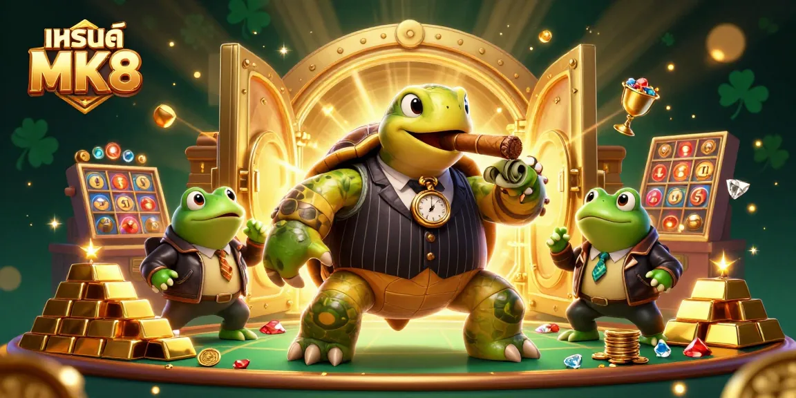 Engage with the thrilling world of แบรนด์ MK8 in a vibrant casino scene filled with excitement and riches.