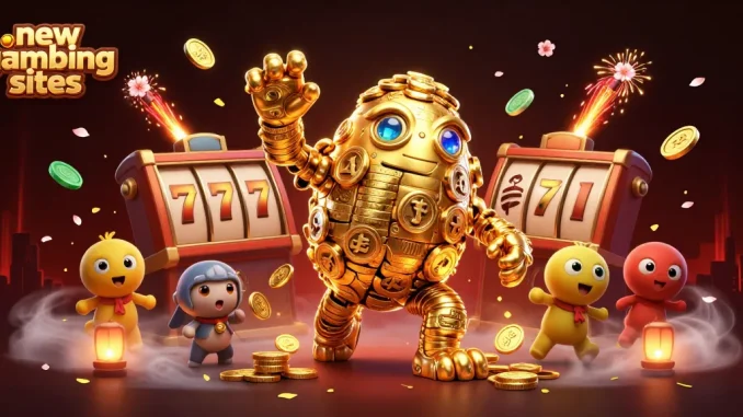 Engage with new gambling sites featuring a dynamic 3D golden golem and vibrant casino elements.
