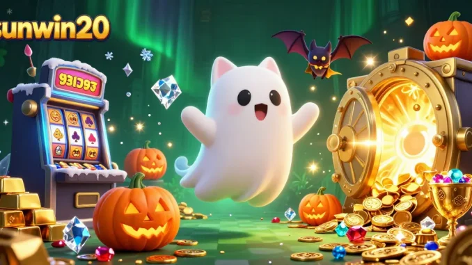 Win big at Sunwin20 with a ghost cat and golden treasures lighting up the haunted casino.