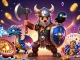 Engage in thrilling gameplay with QH88's Viking warrior alongside an icy dragon and raven.